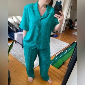 Vintage Koret Petites Blue/Green Print Matching Set - Size Large